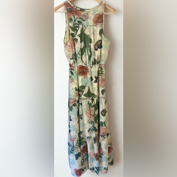 Anthropologie Maeve Maravilla Tiered Maxim Dress Size 6 Floral Print Cream Green - Picture 2 of 7
